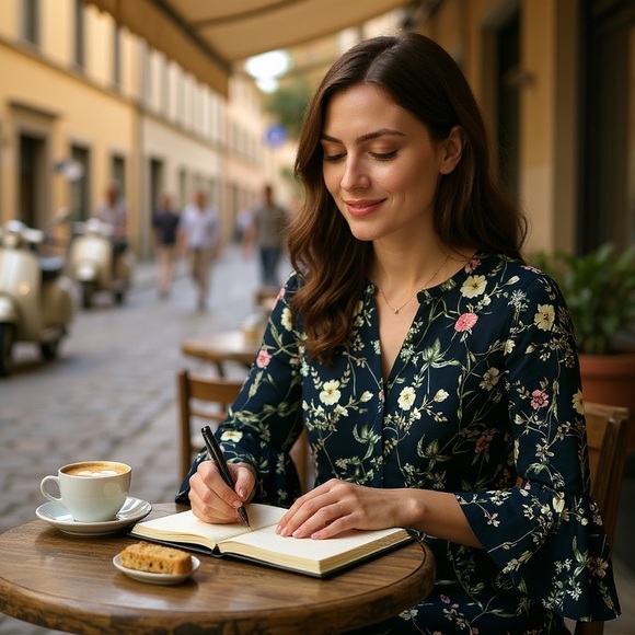 Belle + Sky Floral Bell Sleeve Blouse Size L Black Multicolor - Picture 2 of 8